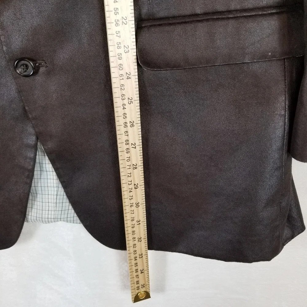 Lauren Ralph Lauren Blazer Mens 44L Brown Faux Leather Finish 2 Button Jacket